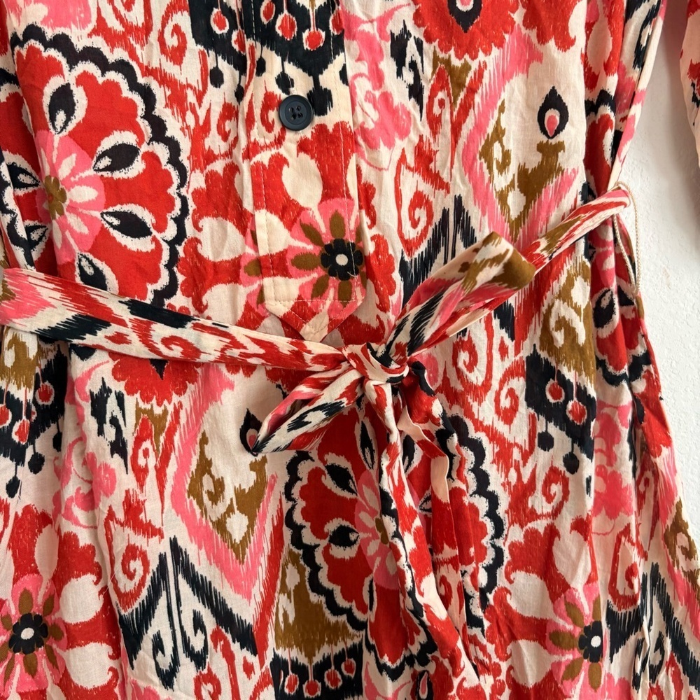 Zara Ikat Print Button-Down Belted Midi Dress- Size M - Picture 7 of 11